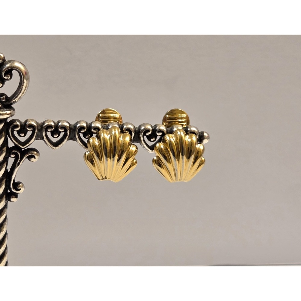 Vintage 1980s Monet Clip-On Seashell Earrings Gold Tone
